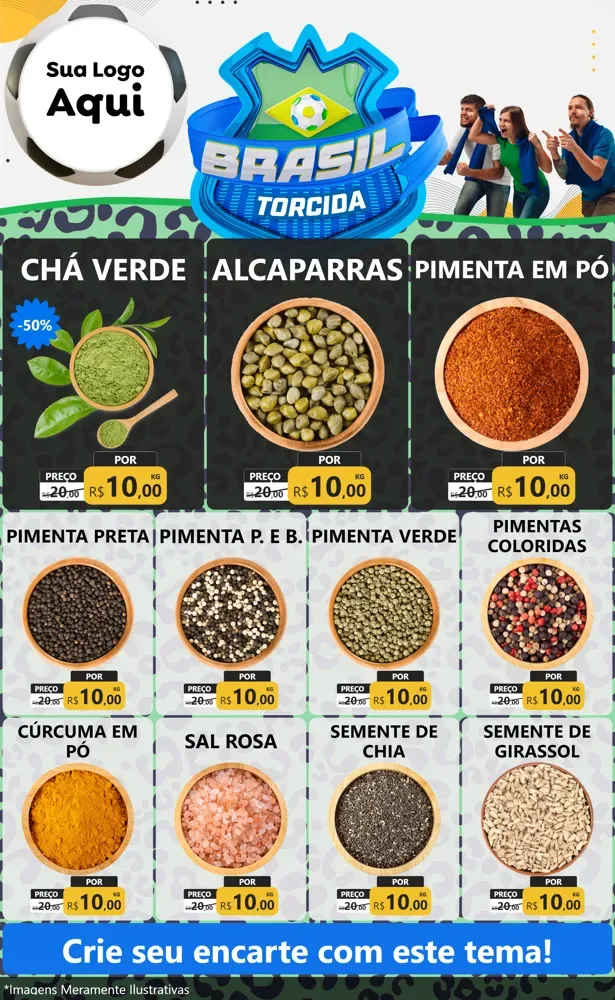 Modelo de Encarte para Encarte Grande com o tema Brasil Torcida - Copa para Produtos Naturais