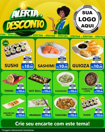 Modelo de Rede Social para Feed Instagram com o tema Alerta de Desconto para Comida japonesa