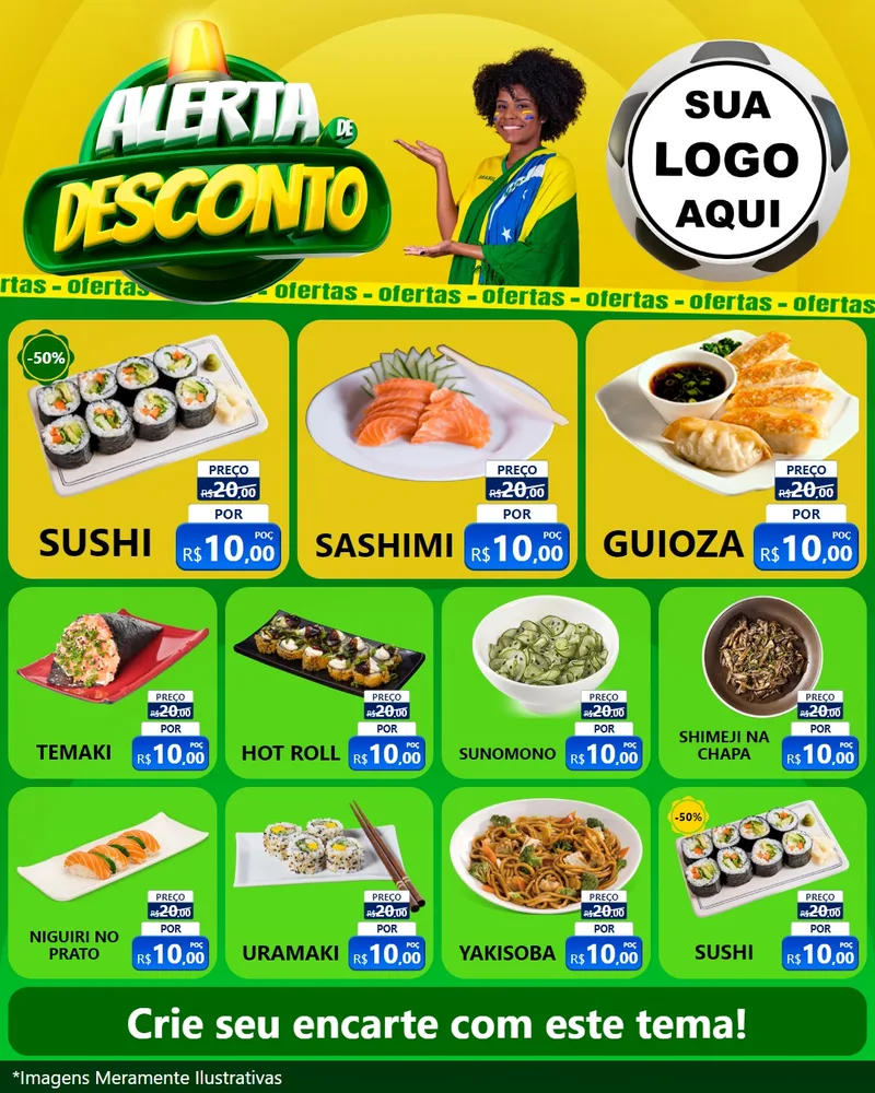 Modelo de Rede Social para Feed Instagram com o tema Alerta de Desconto para Comida japonesa