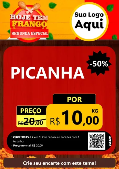 Modelo de Cartaz para Cartaz A4 Vertical com o tema Hoje tem Frango Segunda Especial para Açougue