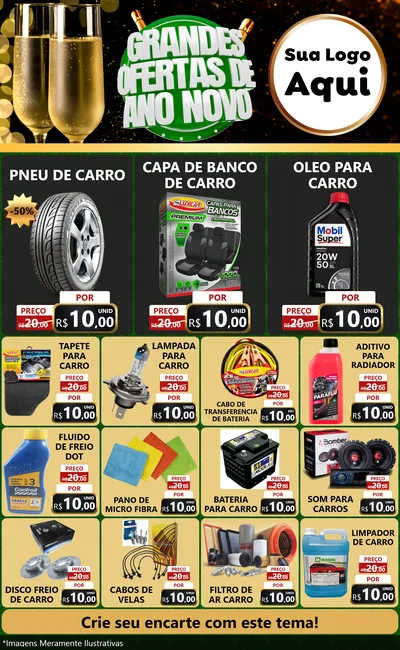 Modelo de Encarte para Encarte Grande com o tema Grandes Ofertas de Ano Novo para Auto peças