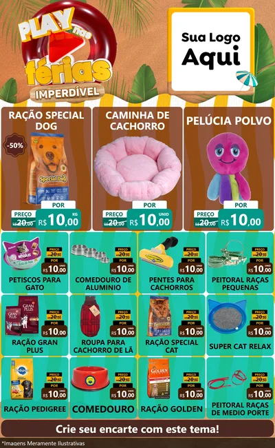 Modelo de Encarte para Encarte Grande com o tema Play Nas Férias Imperdível para Pet Shop