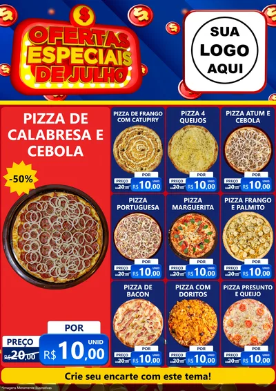 Modelo de Encarte para Encarte A4 Vertical com o tema Ofertas Especiais de Julho para Pizzaria
