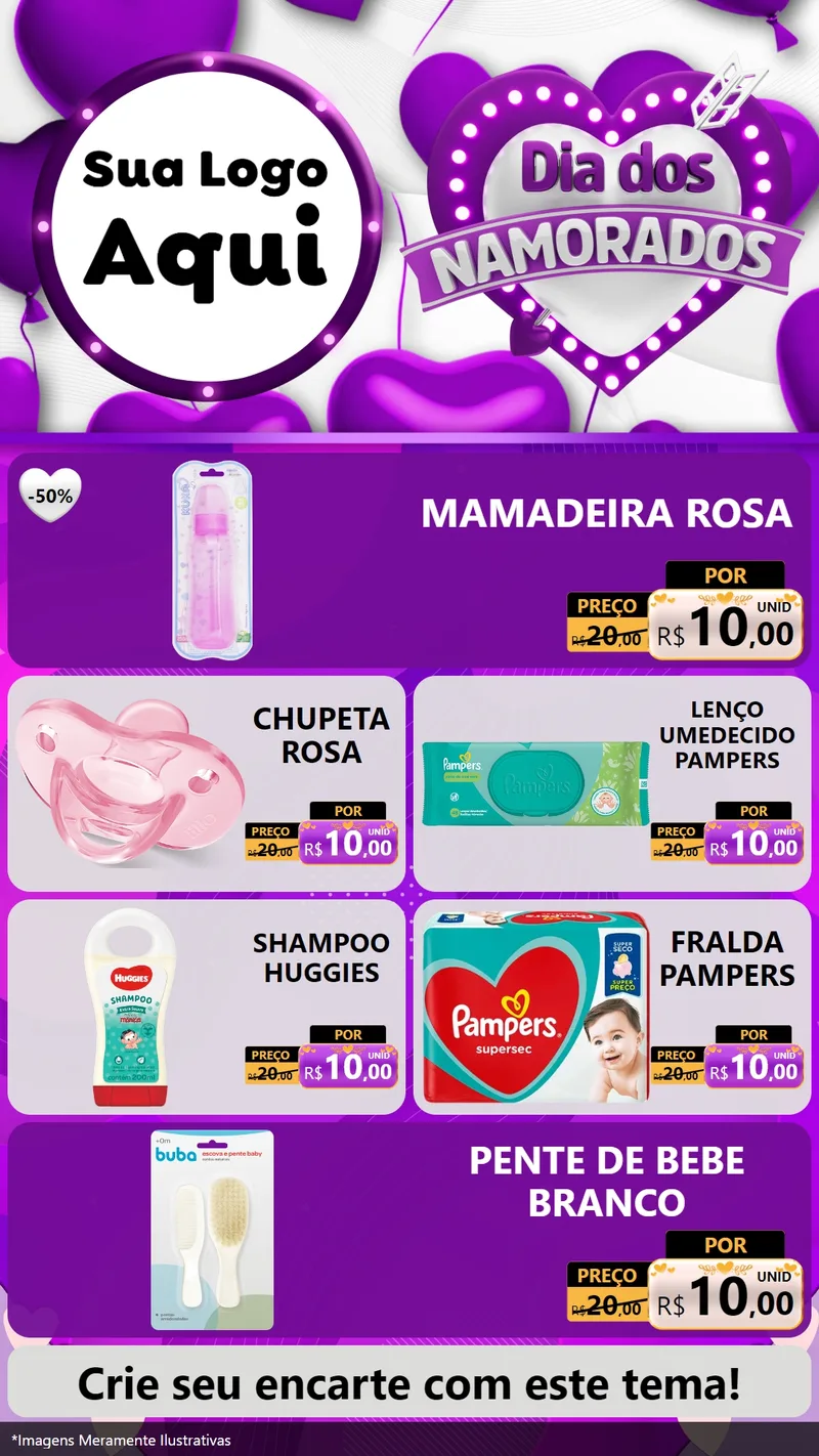 Modelo de TV para TV Vertical com o tema Dia dos Namorados para Bebês