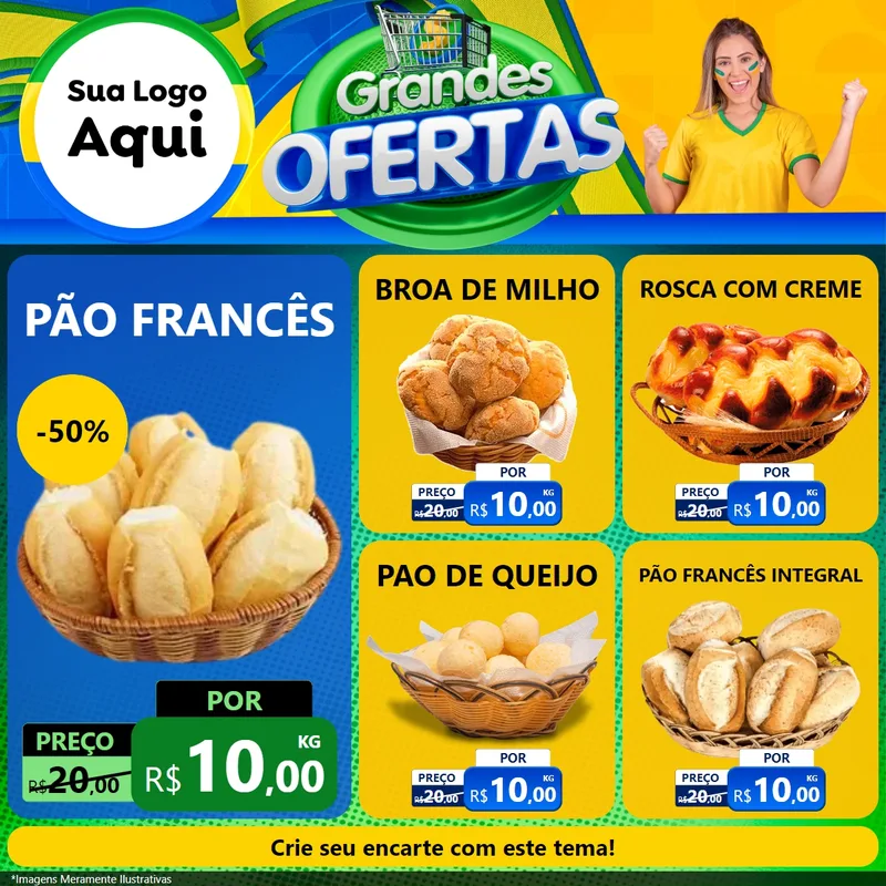 Modelo de Rede Social para Feed Facebook com o tema Grandes Ofertas para Padaria