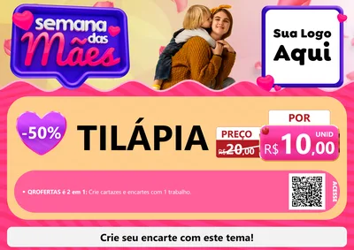 Modelo de Cartaz para Cartaz A4 Horizontal com o tema Semana das Mães para Peixaria