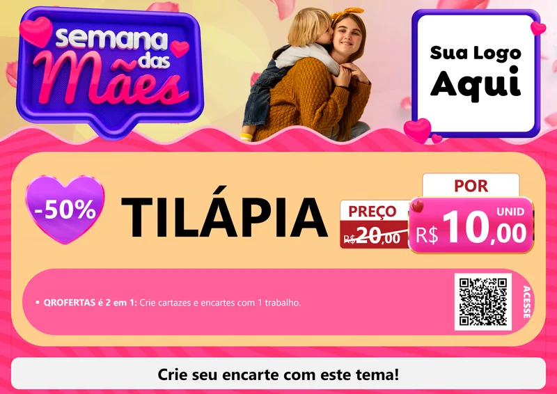 Modelo de Cartaz para Cartaz A4 Horizontal com o tema Semana das Mães para Peixaria