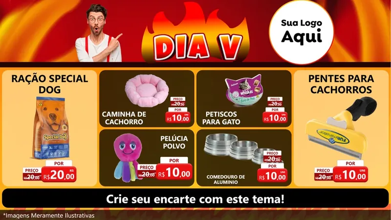 Modelo de TV para TV Horizontal com o tema Dia V para Pet Shop