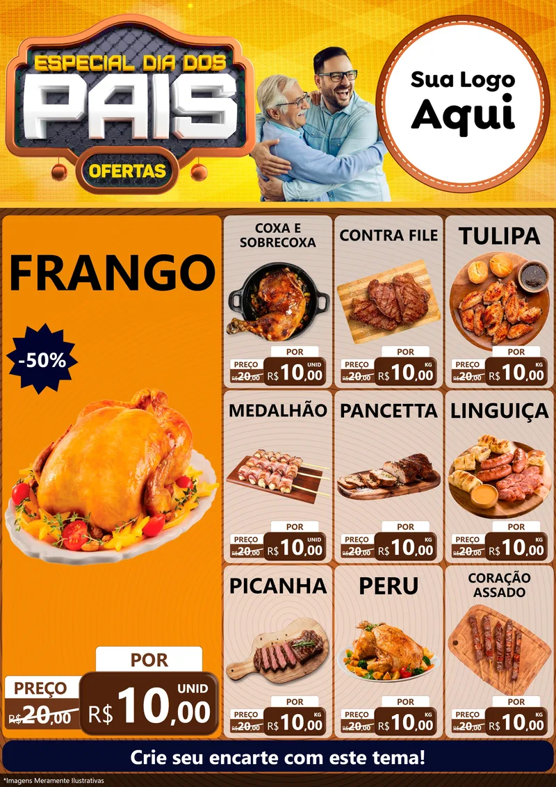 Modelo de Encarte para Encarte A4 Vertical com o tema Especial Dia dos Pais para Assados