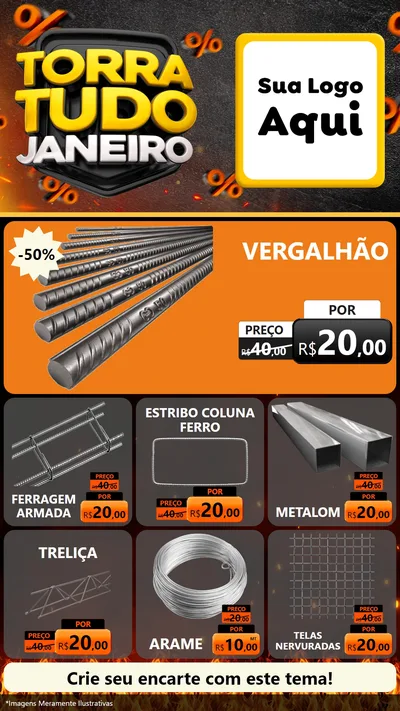 Modelo de Rede Social para Stories com o tema Torra Tudo Janeiro para Ferragens