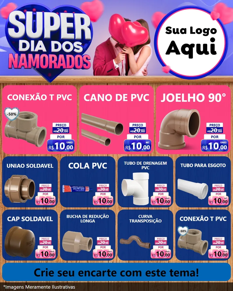 Modelo de Rede Social para Feed Instagram com o tema Super Dia dos Namorados para Tubos e conexões