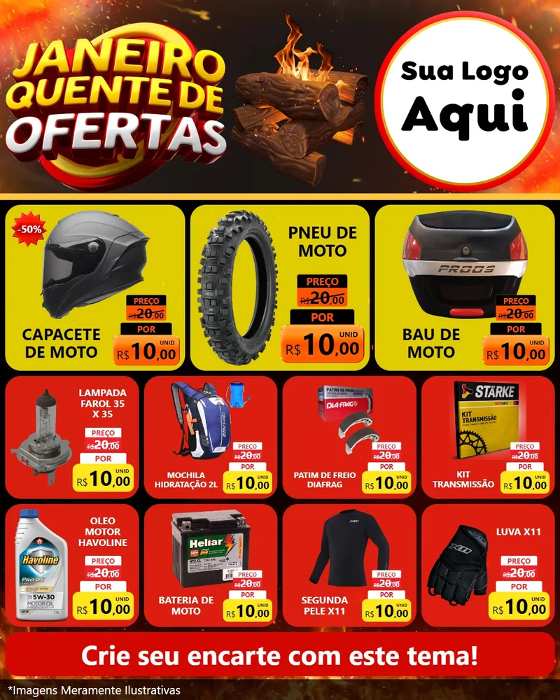 Modelo de Rede Social para Feed Instagram com o tema Janeiro Quente de Ofertas para Moto peças