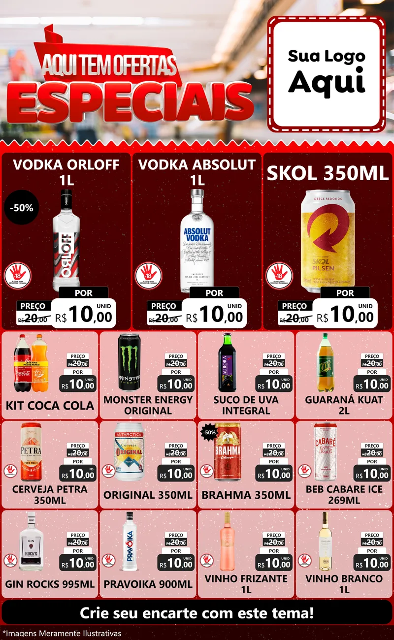 Modelo de Encarte para Encarte Grande com o tema Aqui Tem Ofertas Especiais para Distribuidora de bebidas