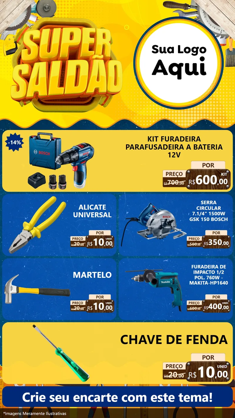Modelo de TV para TV Vertical com o tema Super Saldão para Maquinas e Ferramentas