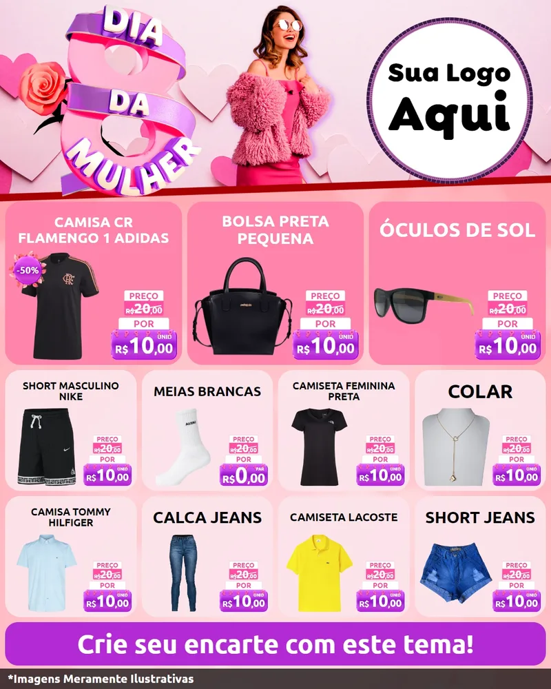 Modelo de Rede Social para Feed Instagram com o tema Dia da Mulher para Roupas e acessórios