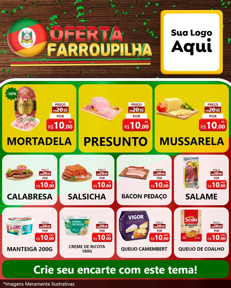 Modelo de Rede Social para Feed Instagram com o tema Oferta Farroupilha para Frios e Laticínios