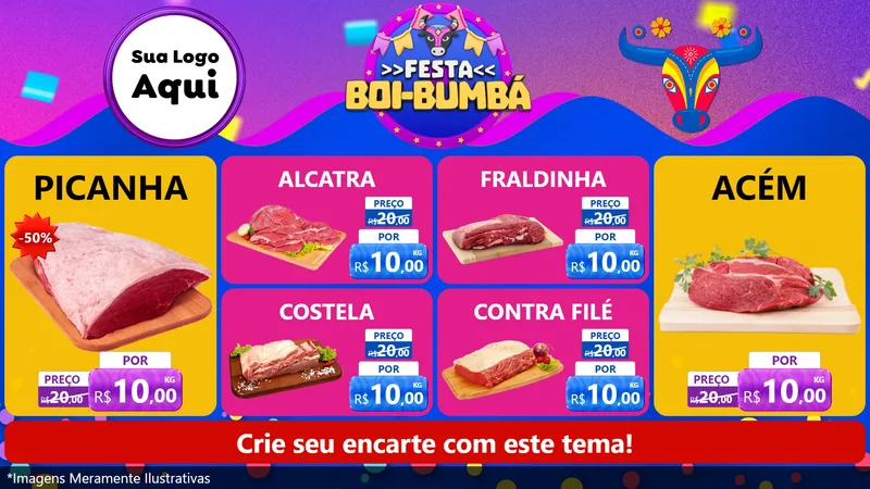 Modelo de TV para TV Horizontal com o tema Festa Boi-Bumbá para Açougue