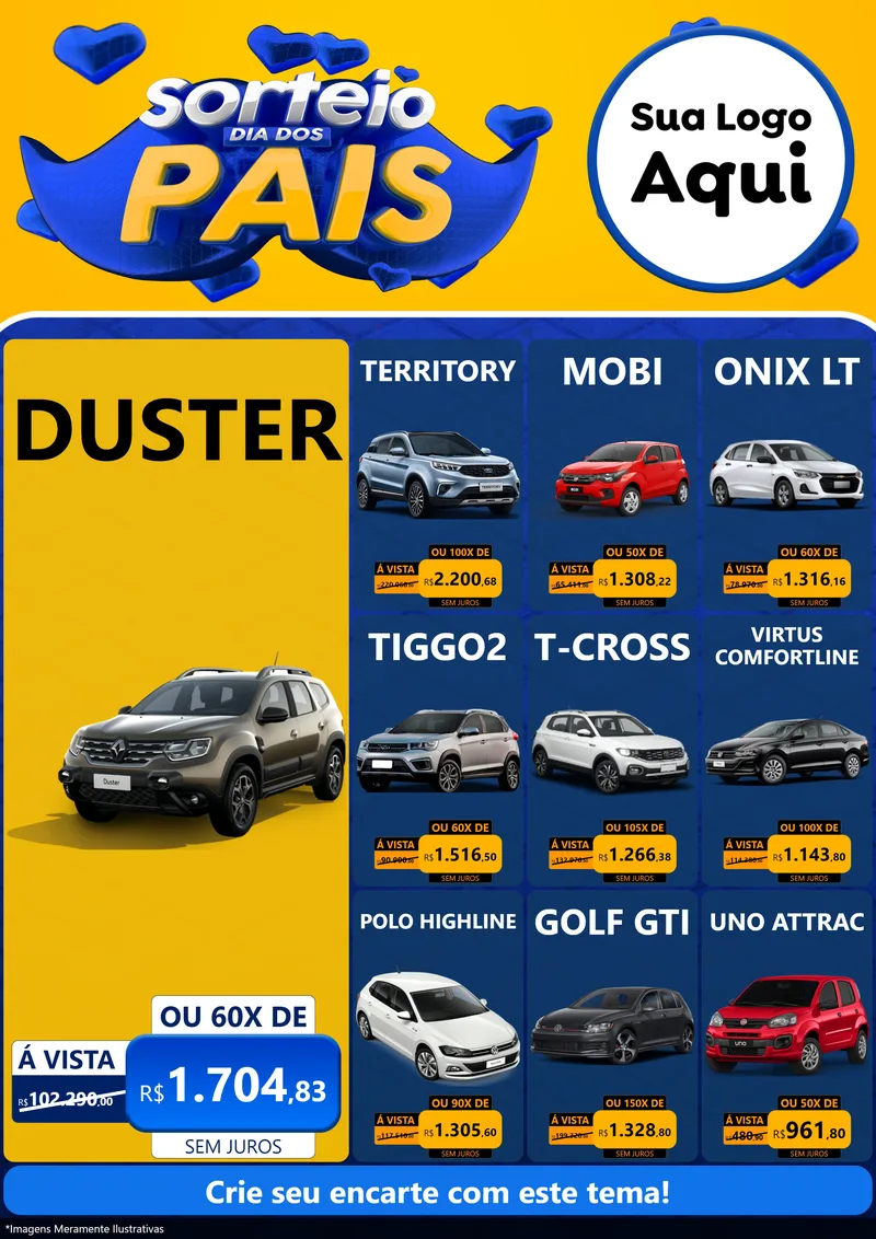 Modelo de Encarte para Encarte A4 Vertical com o tema Sorteio Dia dos Pais para Concessionaria de Carros