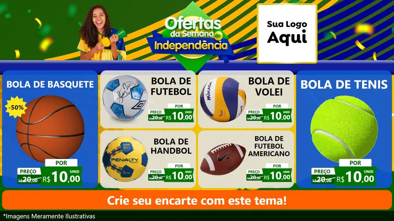 Modelo de TV para TV Horizontal com o tema Ofertas da Semana da Independência para Artigos Esportivos