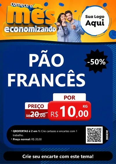 Modelo de Cartaz para Cartaz A4 Vertical com o tema Comece O Mês Economizando para Padaria