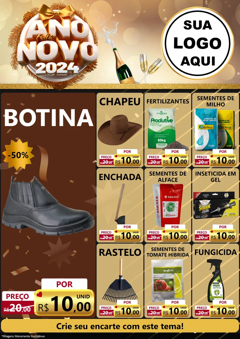Modelo de Encarte para Encarte A4 Vertical com o tema Feliz Ano Novo 2027 para Agropecuária