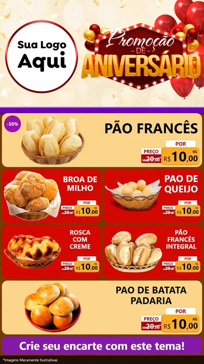 Modelo de TV para TV Vertical com o tema Promoção de Aniversário para Padaria