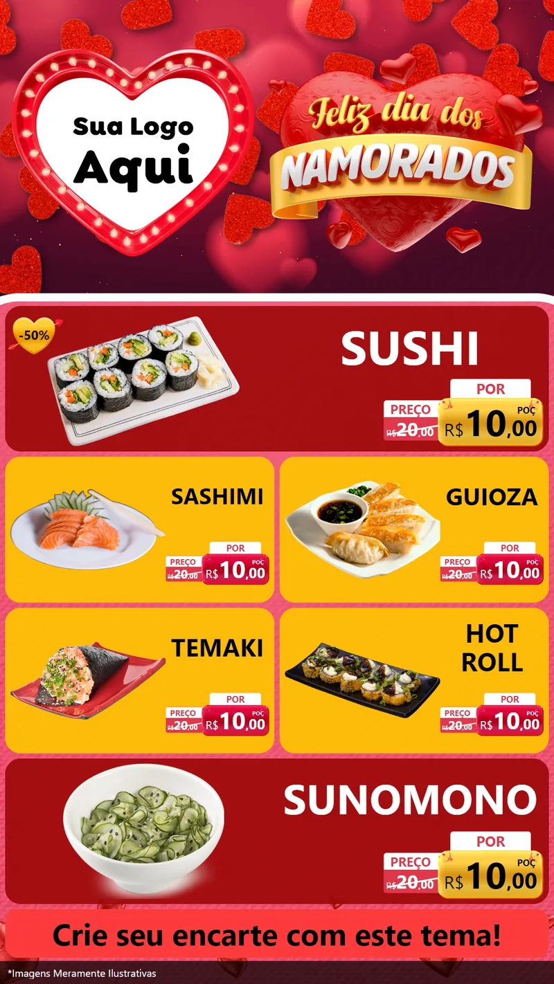 Modelo de TV para TV Vertical com o tema Feliz Dia Dos Namorados para Comida japonesa