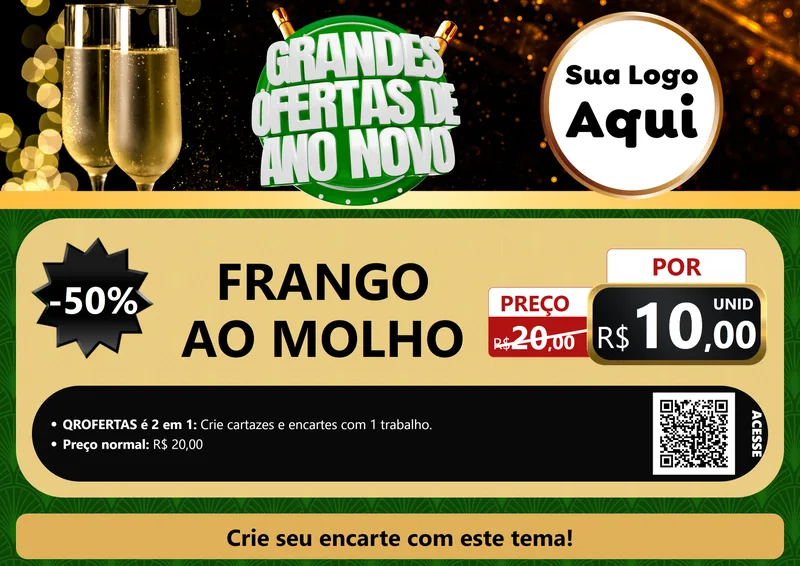 Modelo de Cartaz para Cartaz A4 Horizontal com o tema Grandes Ofertas de Ano Novo para Restaurante