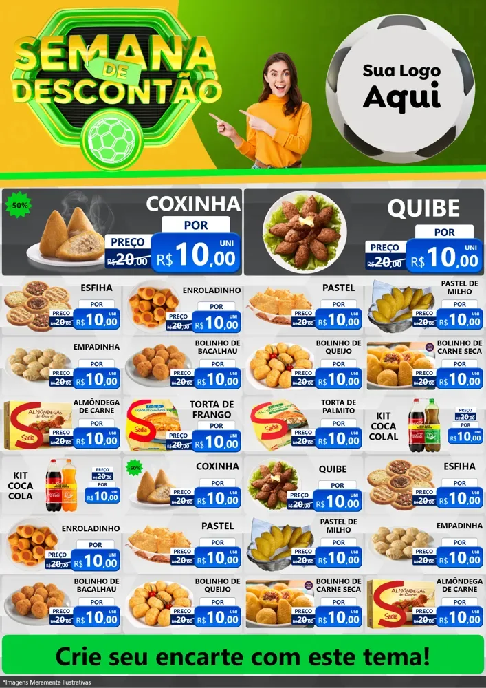 Modelo de Encarte para Encarte A4 Vertical com o tema Semana de Descontão - Copa para Salgadaria