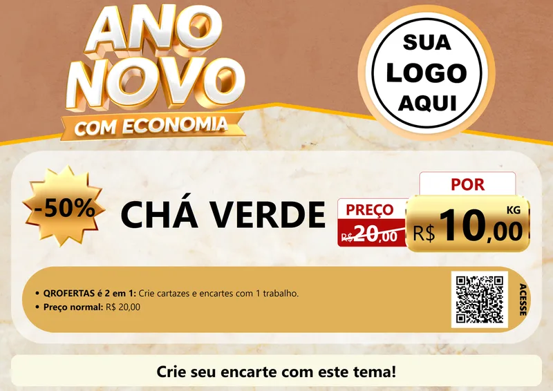 Modelo de Cartaz para Cartaz A4 Horizontal com o tema Ano Novo Com Economia para Produtos Naturais