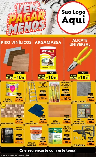 Modelo de Encarte para Encarte Grande com o tema Vem Pagar Menos - Construção para Material para Construção