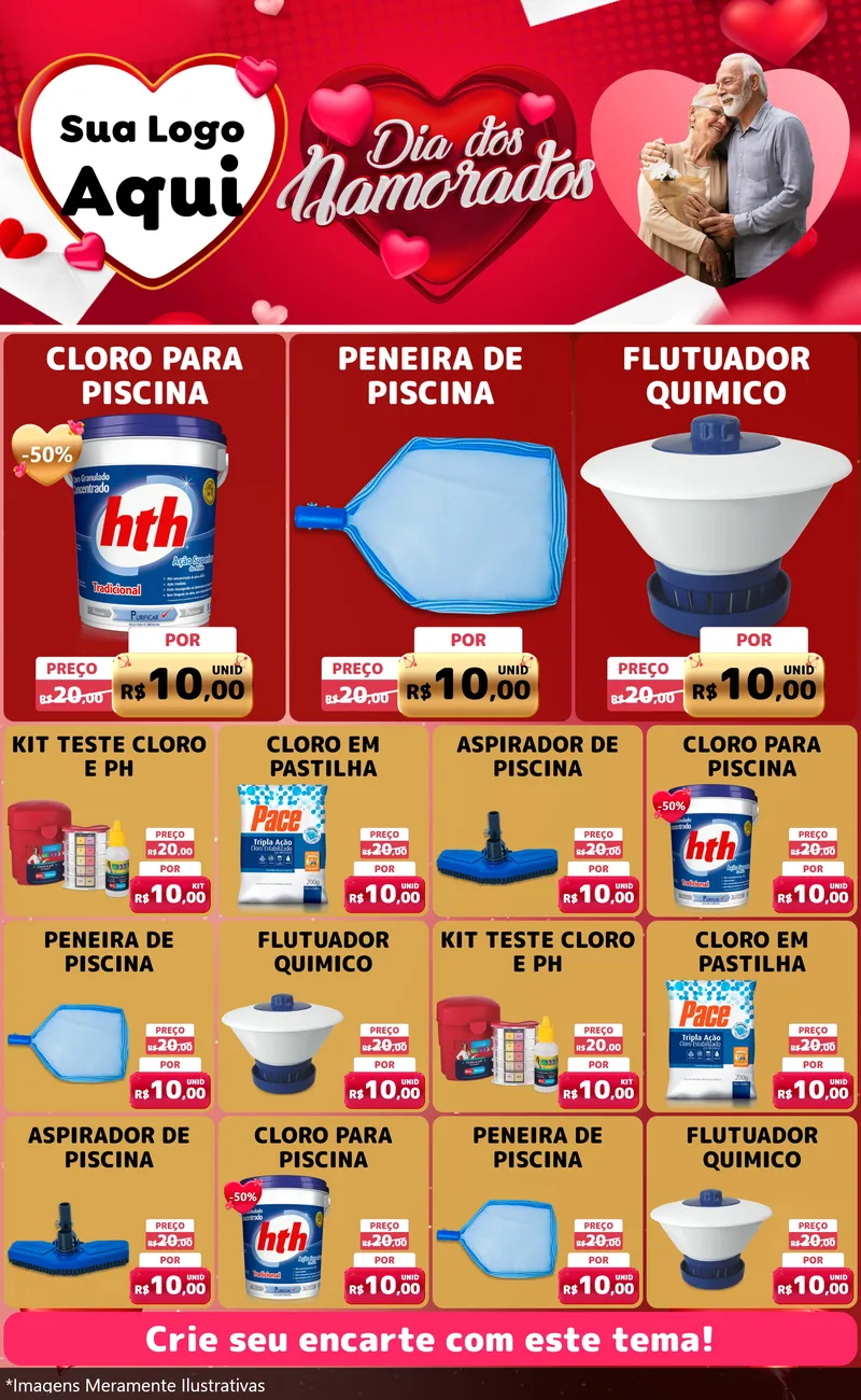 Modelo de Encarte para Encarte Grande com o tema Dia Dos Namorados para Produtos para Piscina