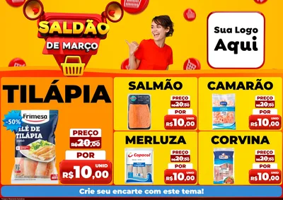 Modelo de Encarte para Encarte A4 Horizontal com o tema Saldão de Março para Peixaria