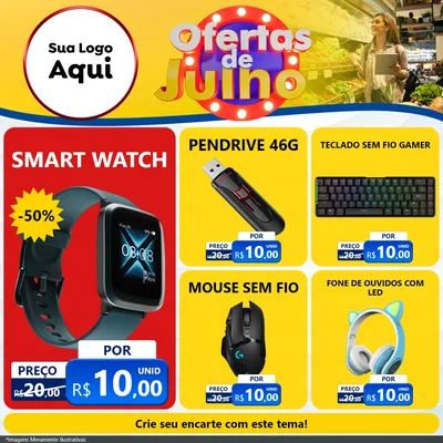 Modelo de Rede Social para Feed Facebook com o tema Ofertas de Julho para Informática