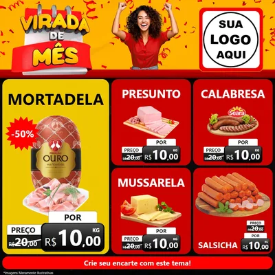 Modelo de Rede Social para Feed Facebook com o tema Virada de Mês para Frios e Laticínios