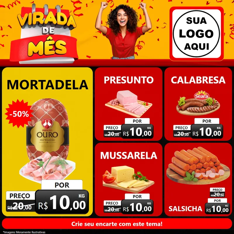 Modelo de Rede Social para Feed Facebook com o tema Virada de Mês para Frios e Laticínios