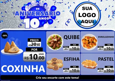 Modelo de Encarte para Encarte A4 Horizontal com o tema Promoção de Aniversário - 10 Anos para Salgadaria