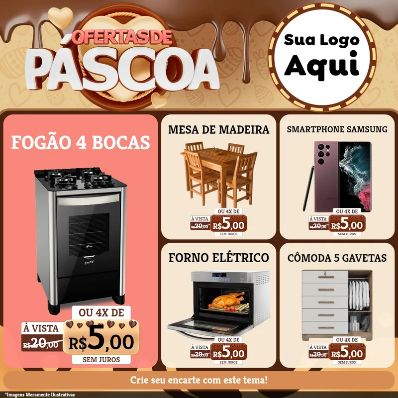Modelo de Rede Social para Feed Facebook com o tema Ofertas de Páscoa para Móveis e Eletro