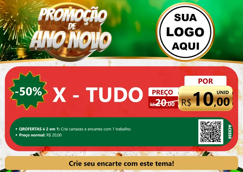 Modelo de Cartaz para Cartaz A4 Horizontal com o tema Promoção de Ano Novo para Hamburgueria