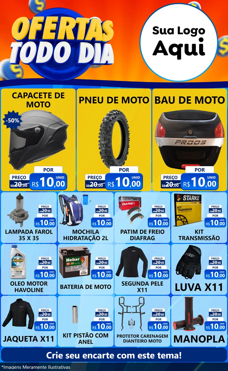 Modelo de Encarte para Encarte Grande com o tema Ofertas Todo Dia para Moto peças