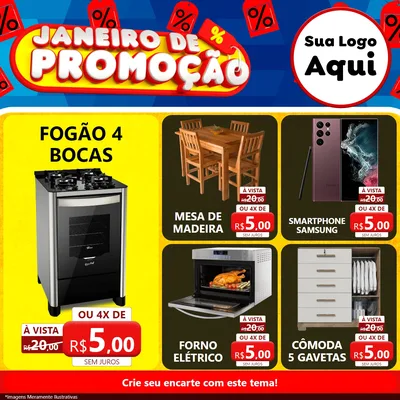 Modelo de Rede Social para Feed Facebook com o tema Janeiro de Promoção para Móveis e Eletro