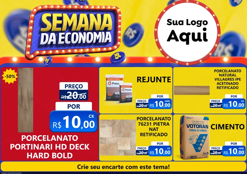 Modelo de Encarte para Encarte A4 Horizontal com o tema Semana da Economia para Pisos e revestimentos