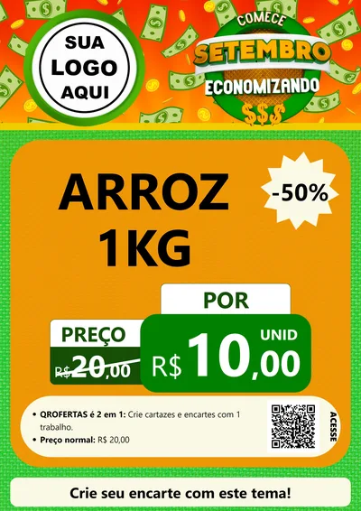 Modelo de Cartaz para Cartaz A4 Vertical com o tema Comece Setembro Economizando para Supermercado