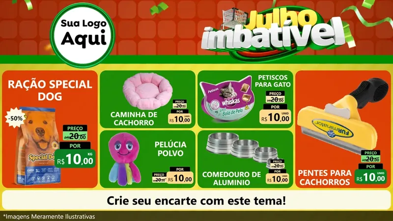 Modelo de TV para TV Horizontal com o tema Julho Imbatível para Pet Shop