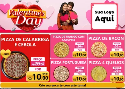 Modelo de Encarte para Encarte A4 Horizontal com o tema Valentine's Day para Pizzaria
