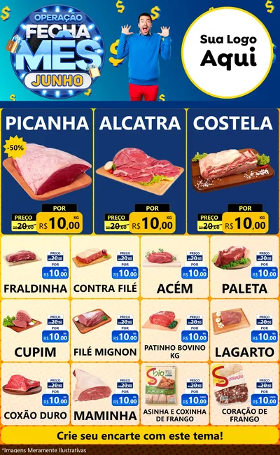 Modelo de Encarte para Encarte Grande com o tema Operação Fecha Mês, Junho para Açougue