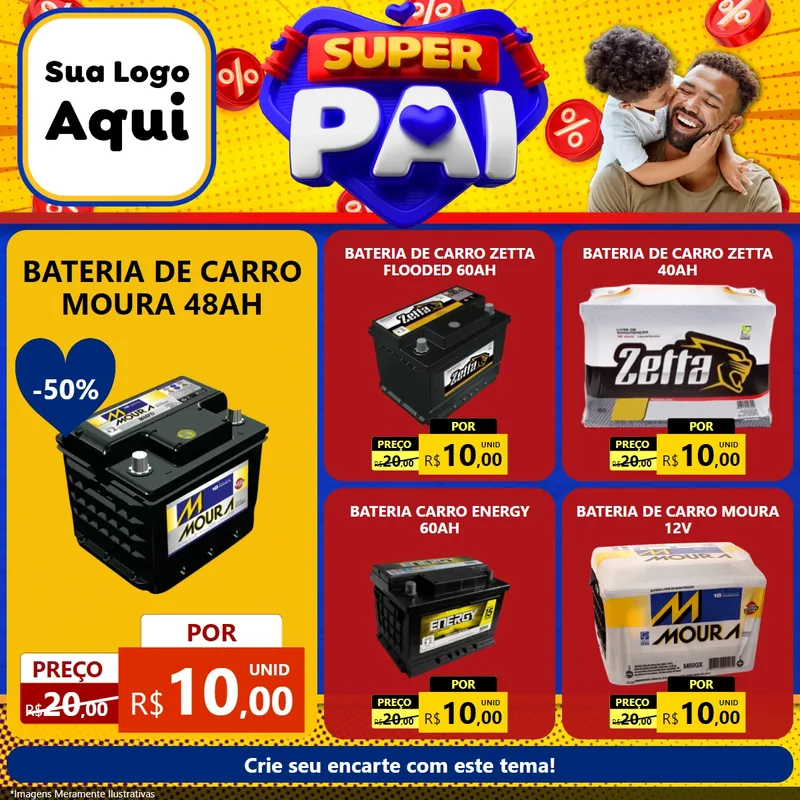 Modelo de Rede Social para Feed Facebook com o tema Super Pai para Baterias Elétricas