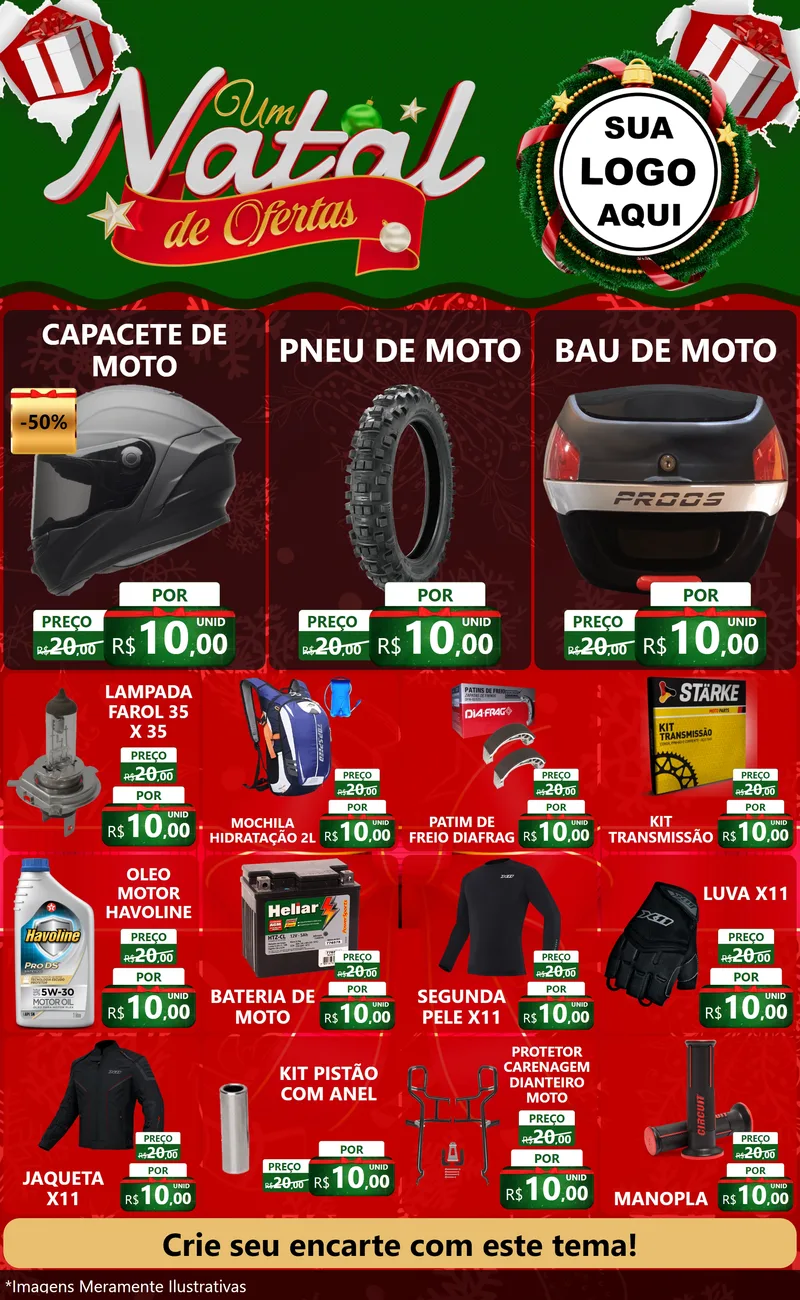Modelo de Encarte para Encarte Grande com o tema Um Natal de Ofertas para Moto peças