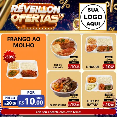 Modelo de Rede Social para Feed Facebook com o tema Réveillon de Ofertas para Restaurante