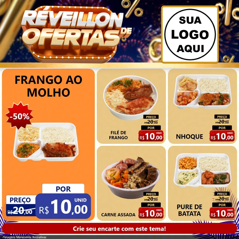 Modelo de Rede Social para Feed Facebook com o tema Réveillon de Ofertas para Restaurante